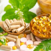 Alternative medicine herbal organic capsule with vitamin E omega 3 fish oil, mineral, drug