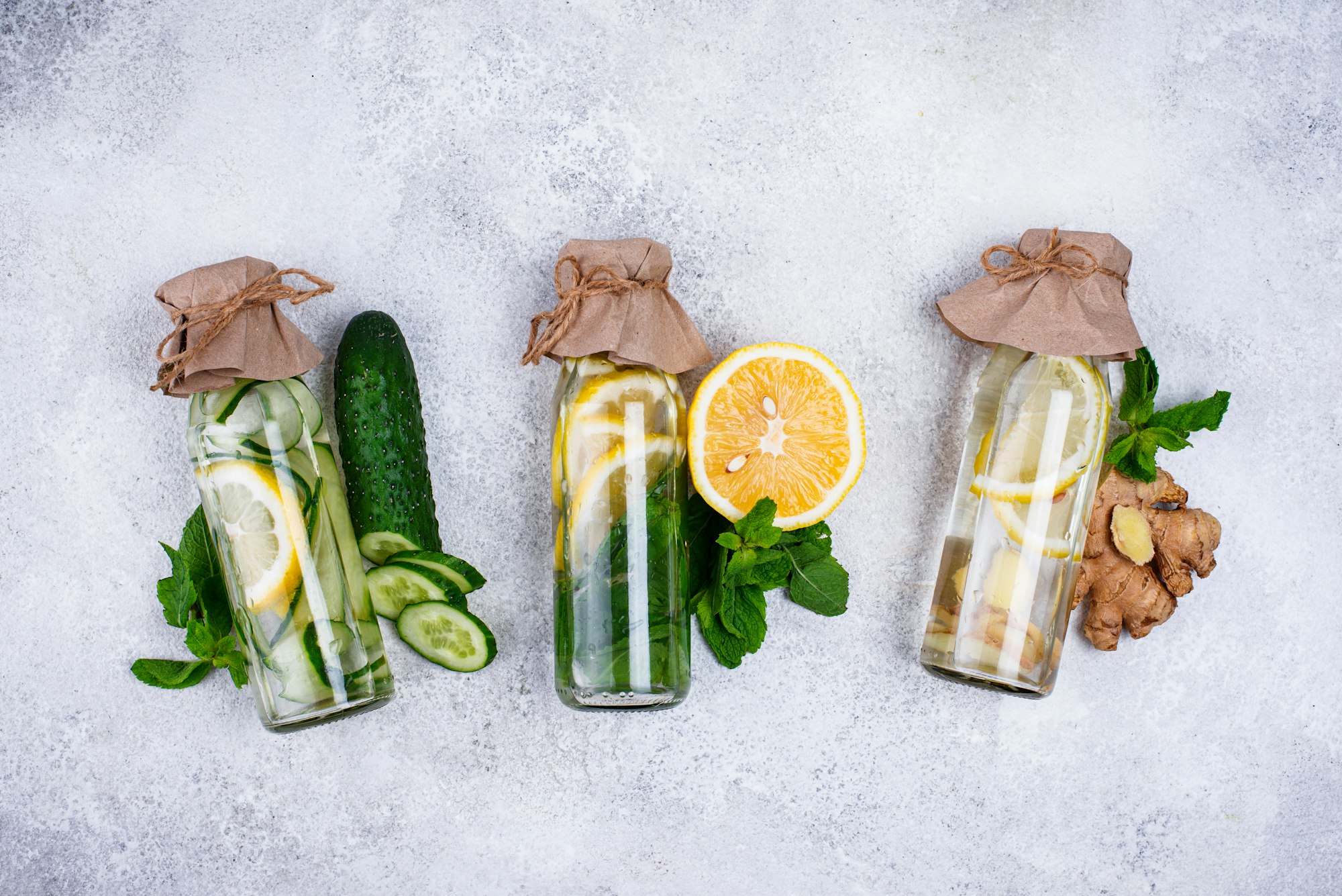 Set of various healthy detox water