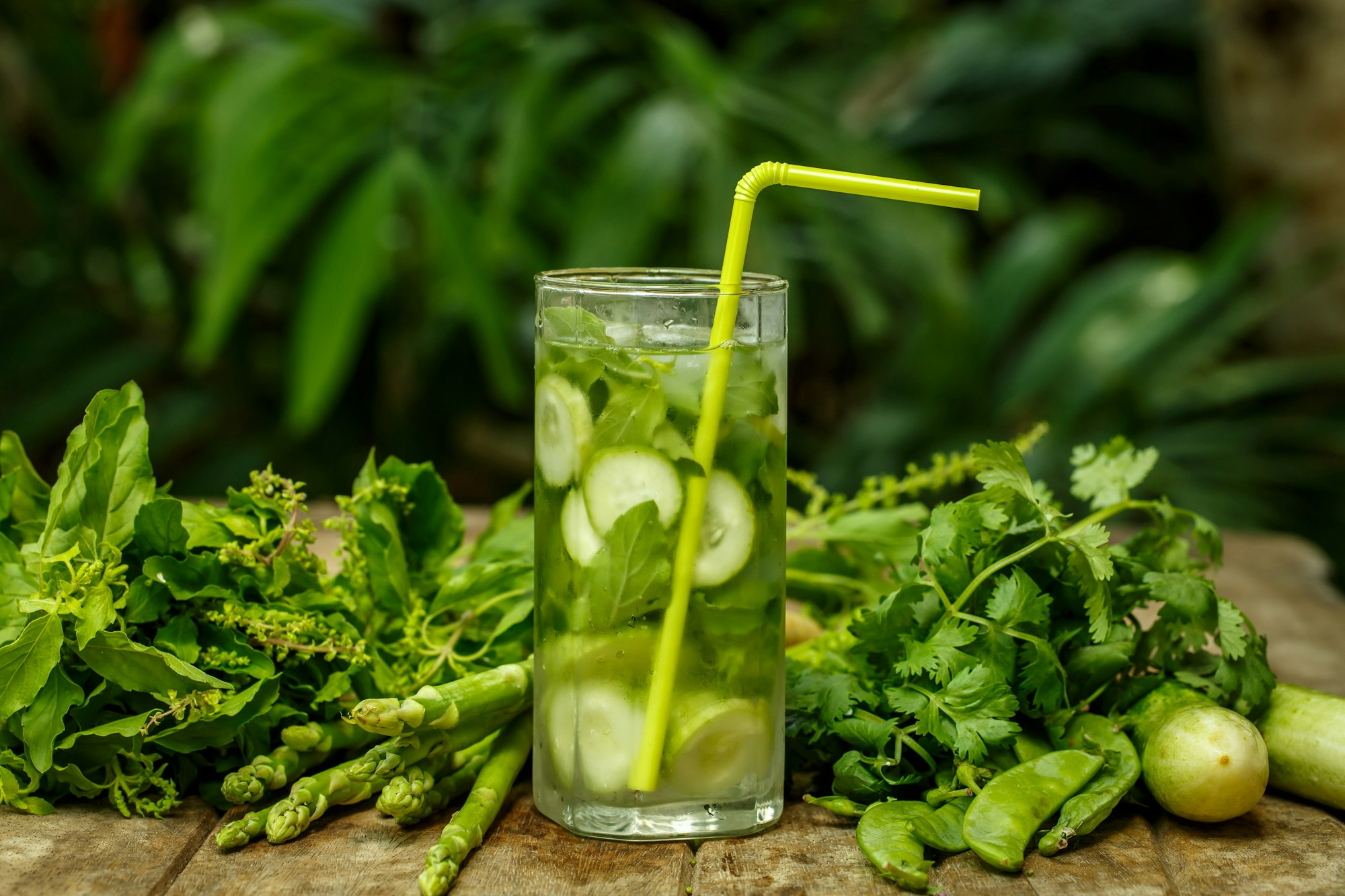 Water with cucumber and herbs. Detox
